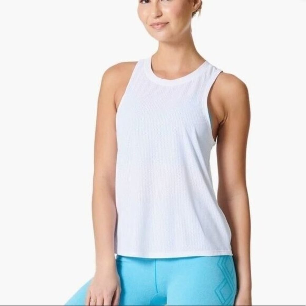 NUX White Sweat Yoga Tank Sleeveless Crewneck Lightweight Workout Top Size XS